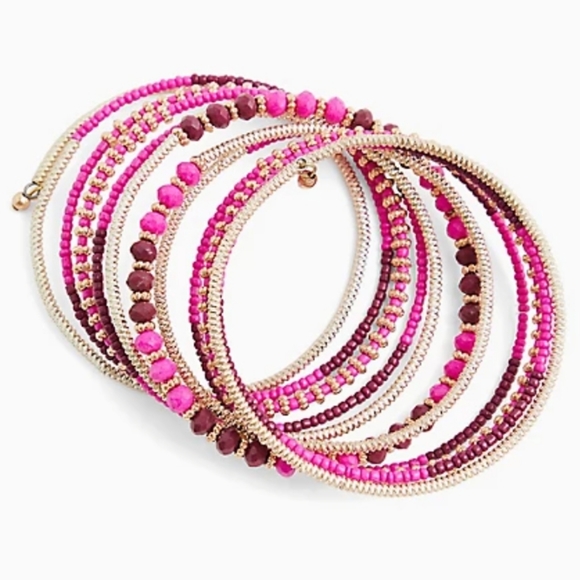 HOT PINK BEADED STRETCH COIL BRACELET - Picture 2 of 2